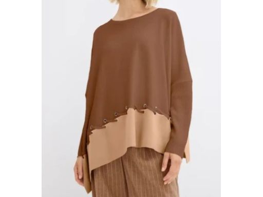 B.P.C sweter-poncho dzianinowy brązowo-karmelowy 44/46.