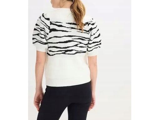 B.P.C sweter śmietankowo-czarny krótki rękaw z wełną r.36/38