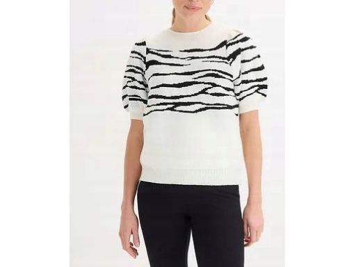B.P.C sweter śmietankowo-czarny krótki rękaw z wełną r.36/38