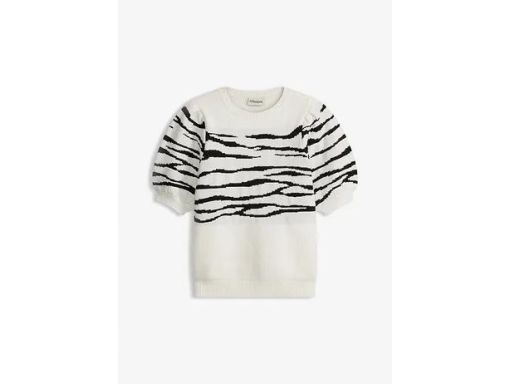 B.P.C sweter śmietankowo-czarny krótki rękaw z wełną r.36/38