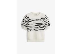 B.P.C sweter śmietankowo-czarny krótki rękaw z wełną r.36/38