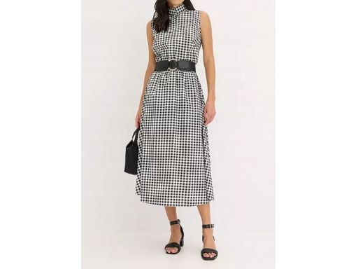 B.P.C sukienka bawełniana w czarno-białą kratkę midi r.48