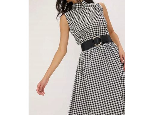 B.P.C sukienka bawełniana w czarno-białą kratkę midi r.48