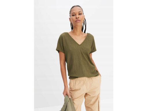 B.P.C khaki t-shirt oversize z krepy r.40/42