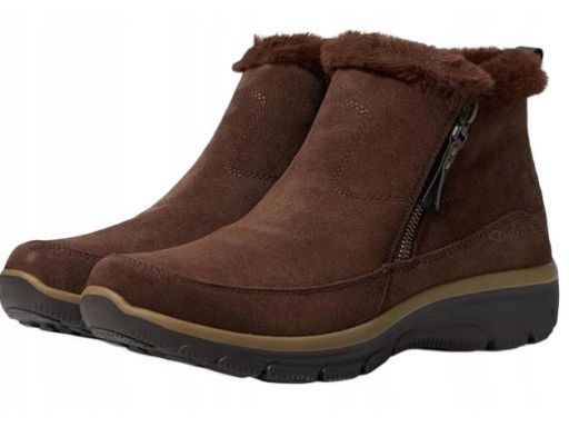 Skechers Botki Damskie Zimowe Easy Going Cool Zip! ocieplane brąz 37 E