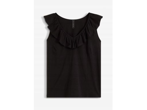 B.P.C t-shirt top czarny bawełniany z falbaną ^32/34