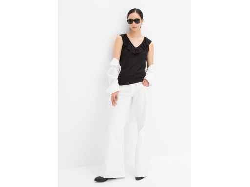B.P.C t-shirt top czarny bawełniany z falbaną ^32/34