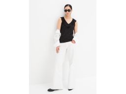 B.P.C t-shirt top czarny bawełniany z falbaną ^32/34