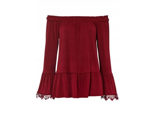 B.P.C bordowa bluzka carmen z koronką r.36/38
