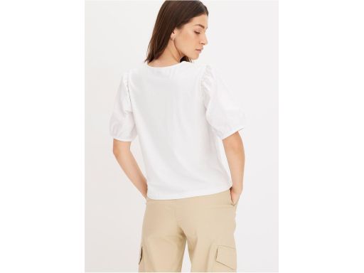 B.P.C t-shirt bawełniany łososiowy z bufiastymi rękawkami ^44/46