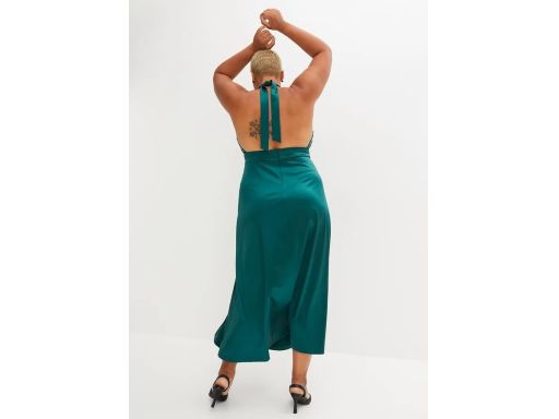 B.P.C długa sukienka satynowa butelkowa zieleń z cekinami 36/38.