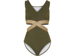 B.P.C kostium kąpielowy monokini khaki z wycięciami 44.