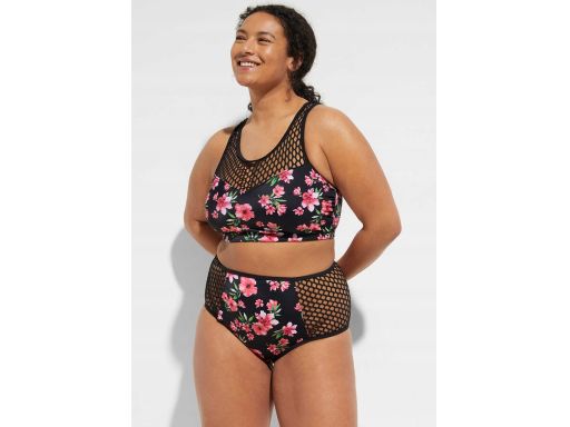 B.P.C. czarne bikini w kolorowe kwiaty i ażurowe wstawki ^42