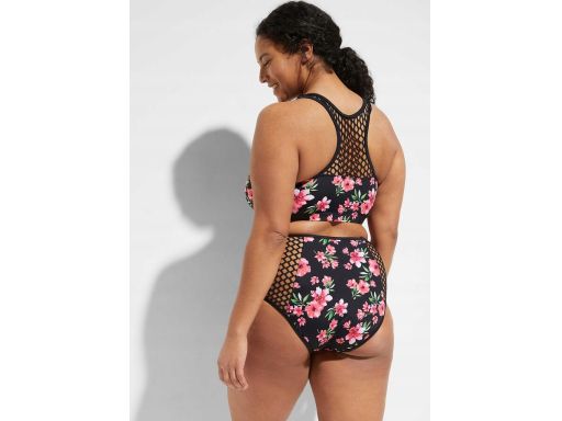 B.P.C. czarne bikini w kolorowe kwiaty i ażurowe wstawki ^42