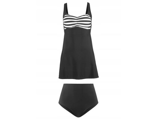 B.P.C długie tankini czarno-białe w paski z figami z wysokim stanem 44