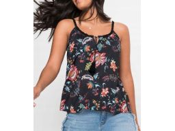 B.P.C top shirtowy czarny w kolorowe kwiaty boho r.32/34
