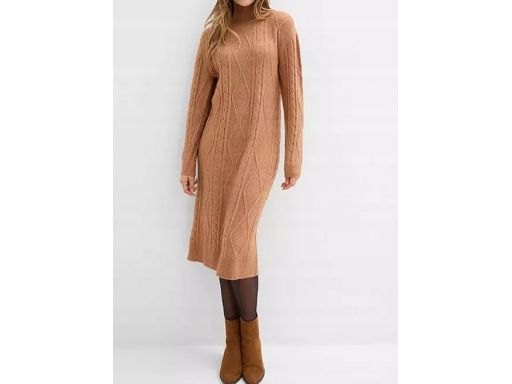 B.P.C dzianinowa sukienka brązowa midi r.48/50