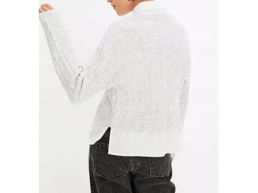 B.P.C sweter dzianinowy szary 2w1 ze wstawką koszulową r.48/50