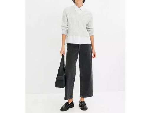 B.P.C sweter dzianinowy szary 2w1 ze wstawką koszulową r.48/50