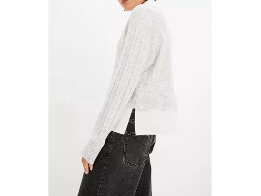B.P.C sweter dzianinowy szary 2w1 ze wstawką koszulową r.48/50
