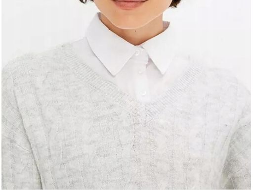 B.P.C sweter dzianinowy szary 2w1 ze wstawką koszulową r.48/50
