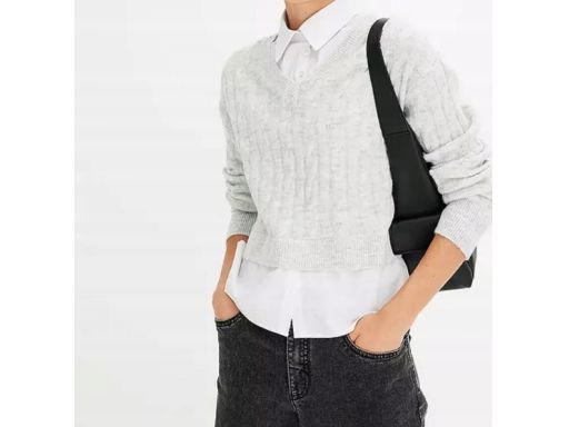 B.P.C sweter dzianinowy szary 2w1 ze wstawką koszulową r.48/50