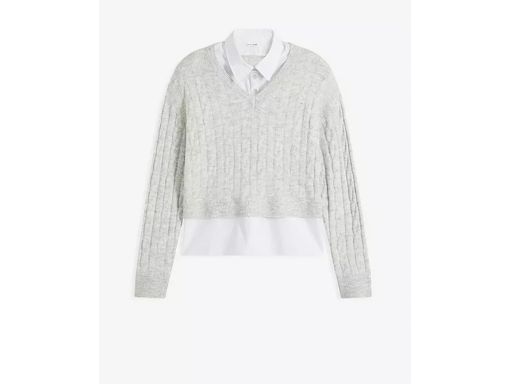 B.P.C sweter dzianinowy szary 2w1 ze wstawką koszulową r.48/50
