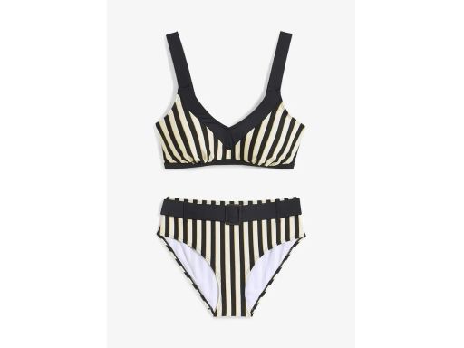 B.P.C bikini kremowo-czarno-złote w paski z figami z paskiem r.50