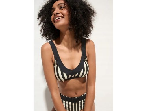 B.P.C bikini kremowo-czarno-złote w paski z figami z paskiem r.50