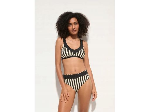 B.P.C bikini kremowo-czarno-złote w paski z figami z paskiem r.50