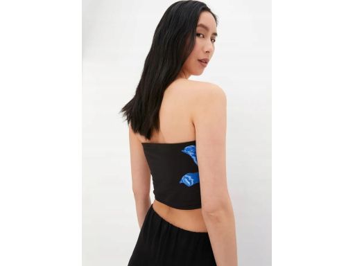 B.P.C top bandeau bawełniany czarny z niebieskim nadrukiem 44/46.