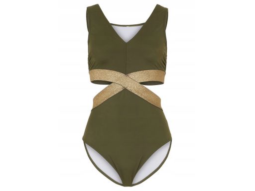 B.P.C kostium kąpielowy monokini khaki z wycięciami 42.