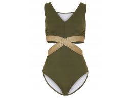 B.P.C kostium kąpielowy monokini khaki z wycięciami 42.