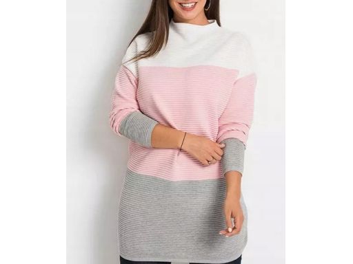 B.P.C sweterek oversize dłuższy, prążkowany w pasy 40/42.