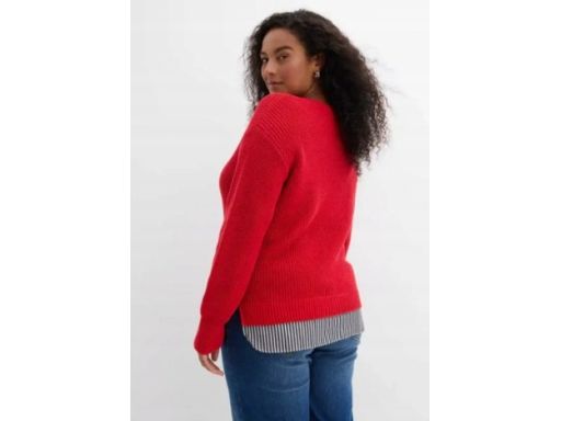 B.P.C sweter dzianinowy czerwony 2w1 ze wstawką koszulową 36/38.