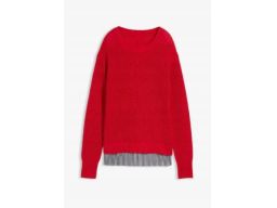 B.P.C sweter dzianinowy czerwony 2w1 ze wstawką koszulową 36/38.