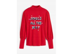 B.P.C sweter dzianinowy czerwony świąteczny z napisem z cekinów ^40/42