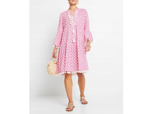B.P.C sukienka tunikowa we wzory z frędzlami boho różowa r.36