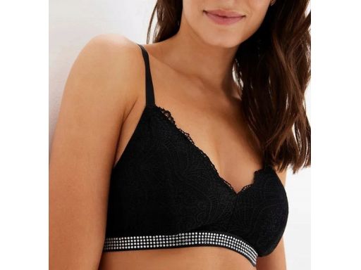 B.P.C biustonosz bustier koronkowy czarny ze sztrasami 44/46.