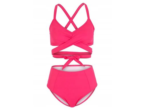 B.P.C bikini bustier wiązane różowe neonowe z figami ^40