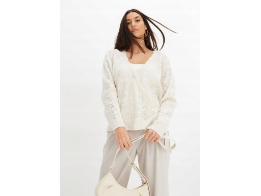 B.P.C sweter kopertowy ażurowy beżowy ^40/42