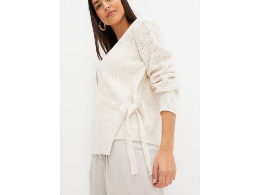 B.P.C sweter kopertowy ażurowy beżowy ^40/42
