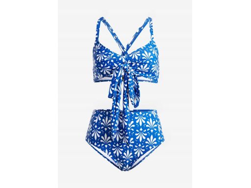 B.P.C niebiesko-białe bikini wiązane z wysokim stanem ^38