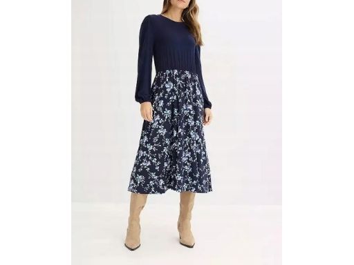 B.P.C sukienka midi granatowa w kwiaty shirtowa r.44/46