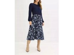 B.P.C sukienka midi granatowa w kwiaty shirtowa r.44/46