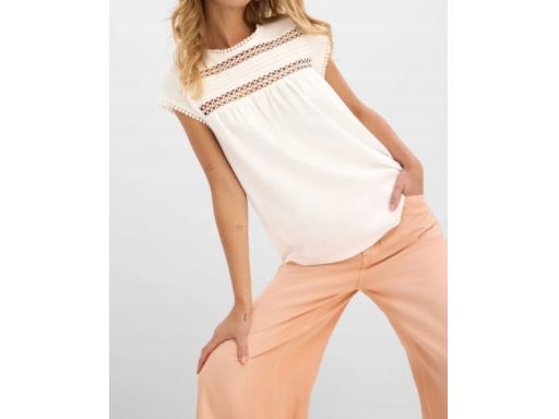 B.P.C t-shirt damski biel wełny z ażurową wstawką 44/46.