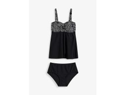 B.P.C czarne tankini w białe wzory z figami 42.