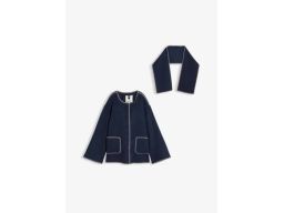 B.P.C kurtka-bluza wełniana granatowa z szalikiem 48.