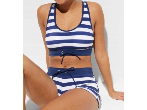 B.P.C bikini z szortami granatowo-białe w paski 48.