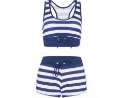 B.P.C bikini z szortami granatowo-białe w paski 48.